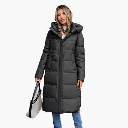Women's winter quilted coat with hood – Long, warm outdoor coat for everyday and leisure