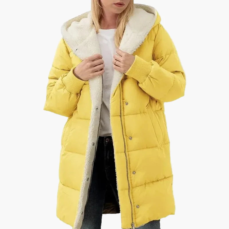 Women's winter quilted coat with hood – long warm casual coat