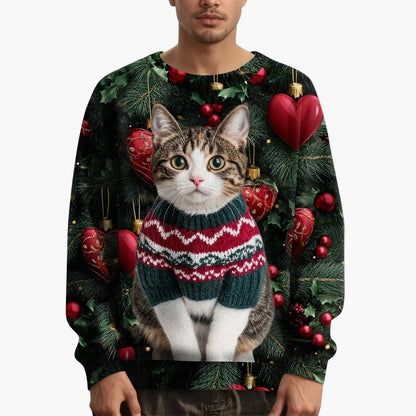 Herren Weihnachts-Sweatshirt mit Katzenmotiv und festlichem Print – Lustiges Pullover für die Feiertage