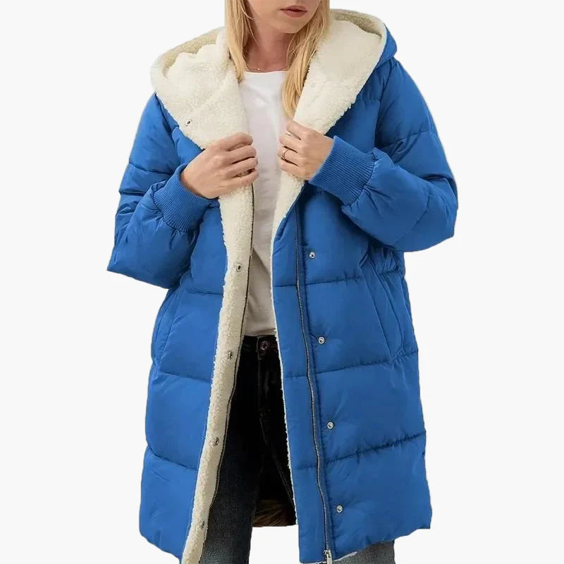 Women's winter quilted coat with hood – long warm casual coat