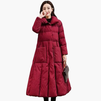 Women's Quilted Coat Winter Long Elegant Warm with Belt – Fashionable Outdoor Coat for Everyday and Leisure
