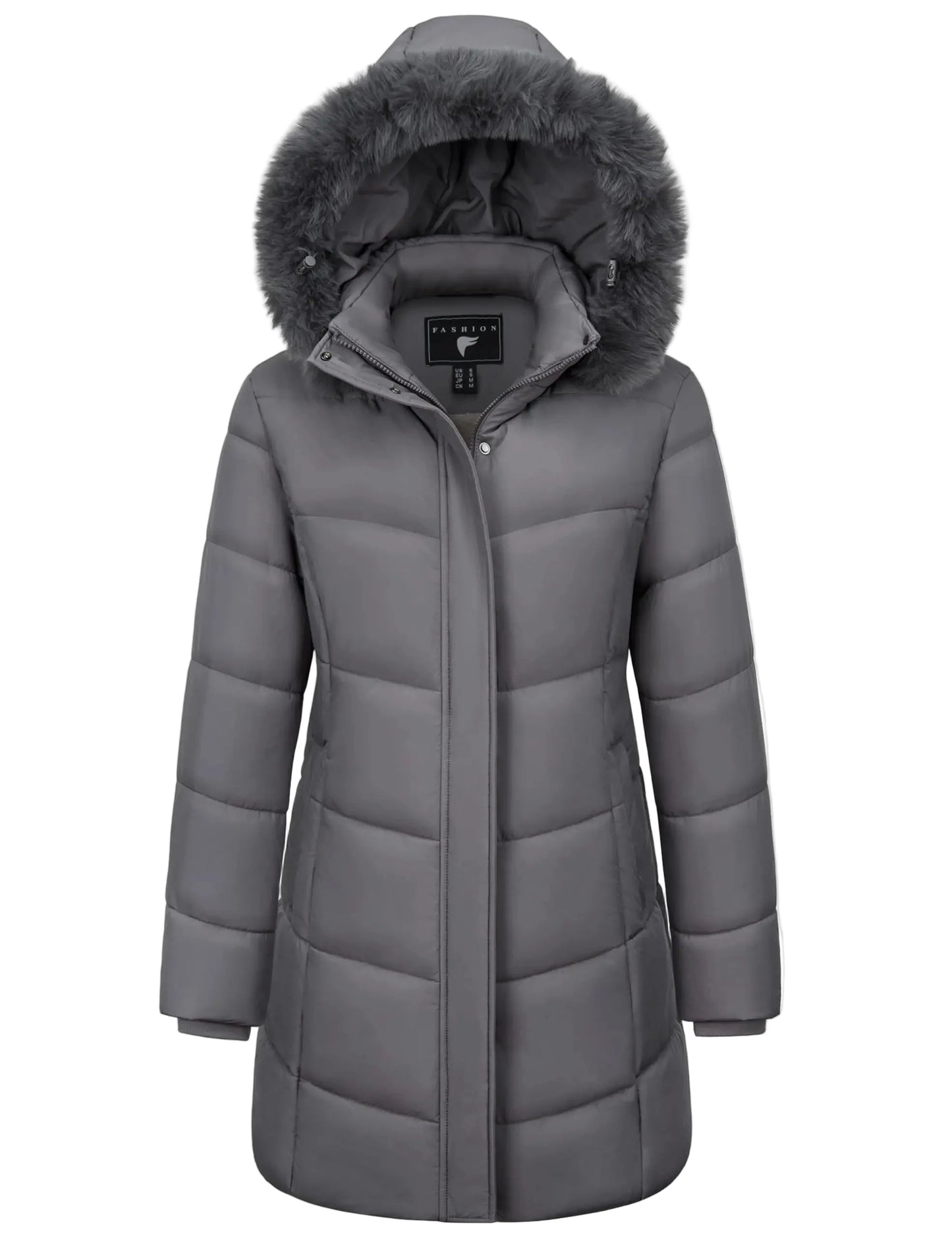 Women's winter quilted coat with hood – fashionable long puffer jacket for everyday & outdoor