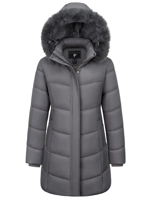 Women's winter quilted coat with hood – fashionable long puffer jacket for everyday & outdoor