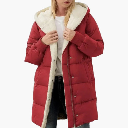 Women's winter quilted coat with hood – long warm casual coat