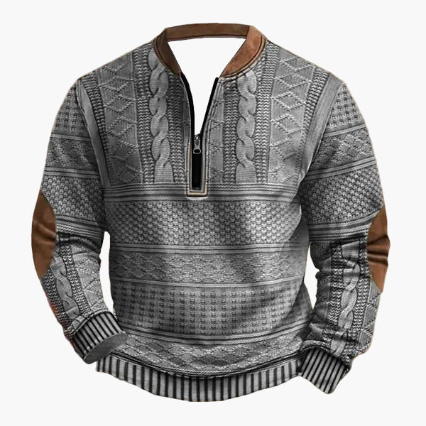 Herren Stricklook Sweatshirt mit Stehkragen und Reißverschluss – Stilvoller Freizeitpullover für Alltag und Outdoor