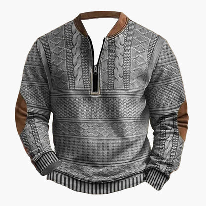 Herren Stricklook Sweatshirt mit Stehkragen und Reißverschluss – Stilvoller Freizeitpullover für Alltag und Outdoor