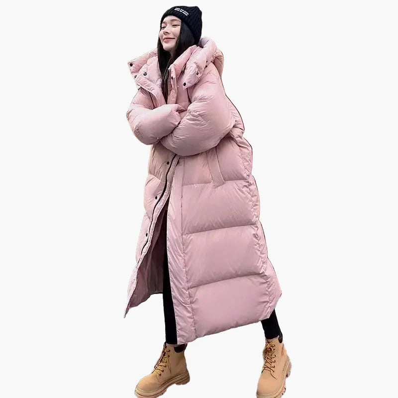 Damen Winter Steppmantel mit Kapuze – Langer Puffer, Relaxed Fit, Winddicht, Perfekt für kalte Tage