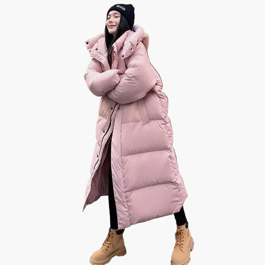 Damen Winter Steppmantel mit Kapuze – Langer Puffer, Relaxed Fit, Winddicht, Perfekt für kalte Tage