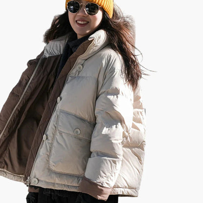 Women's winter quilted jacket with hood, fashionably loose, ideal for everyday and outdoor use