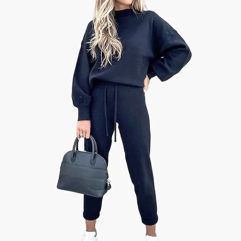 Damen Freizeit Zweiteiler Set – Modisches Lounge Outfit mit Weitbein-Hose und Langarmshirt, Perfekt für Alltag & Streetwear