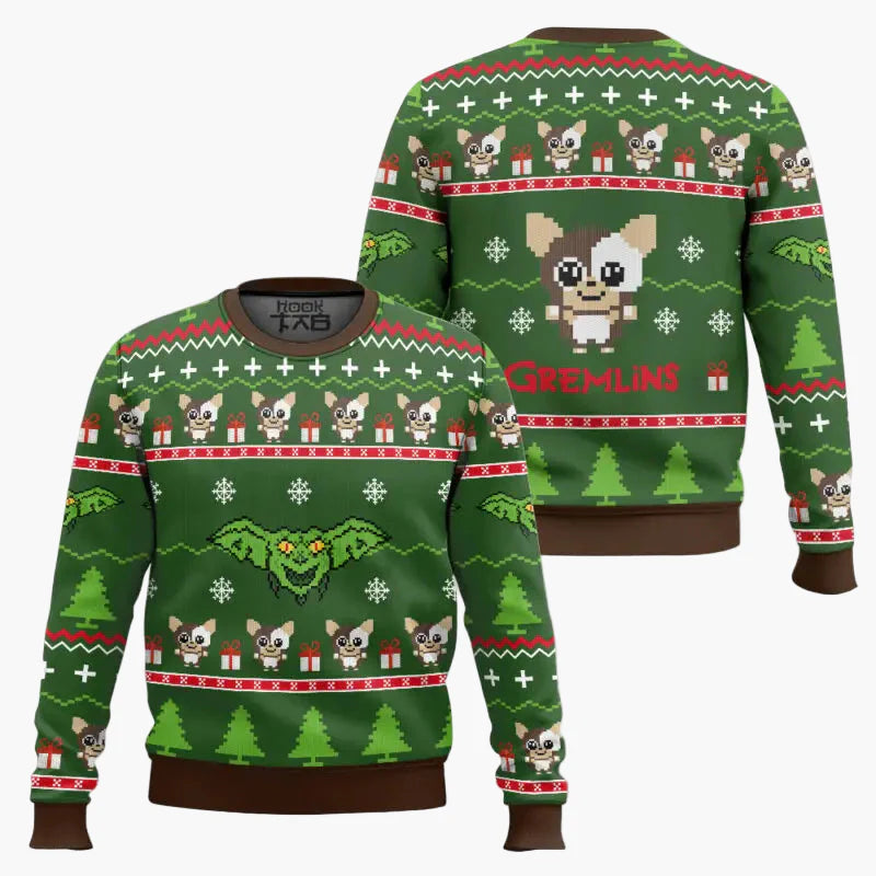 Herren Gremlins Weihnachtspullover – Lustiger Ugly Christmas Sweater mit Gizmo-Motiv