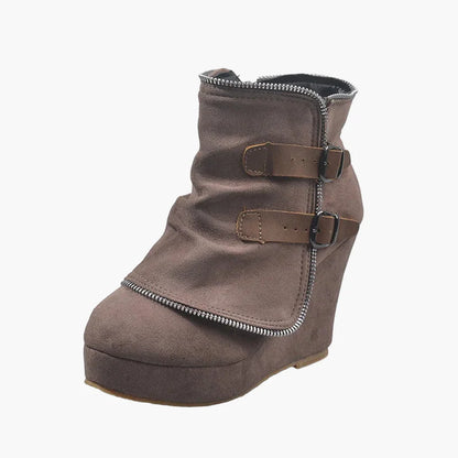 Damen Keilabsatz Stiefeletten mit Schnallen – Modische Freizeit Boots