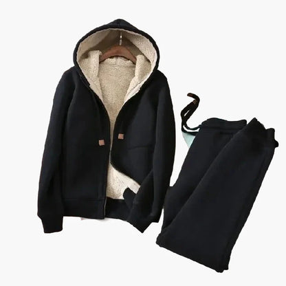 Damen Freizeit Trainingsanzug mit Kapuze – Fleecegefüttertes Set für Sport & Alltag