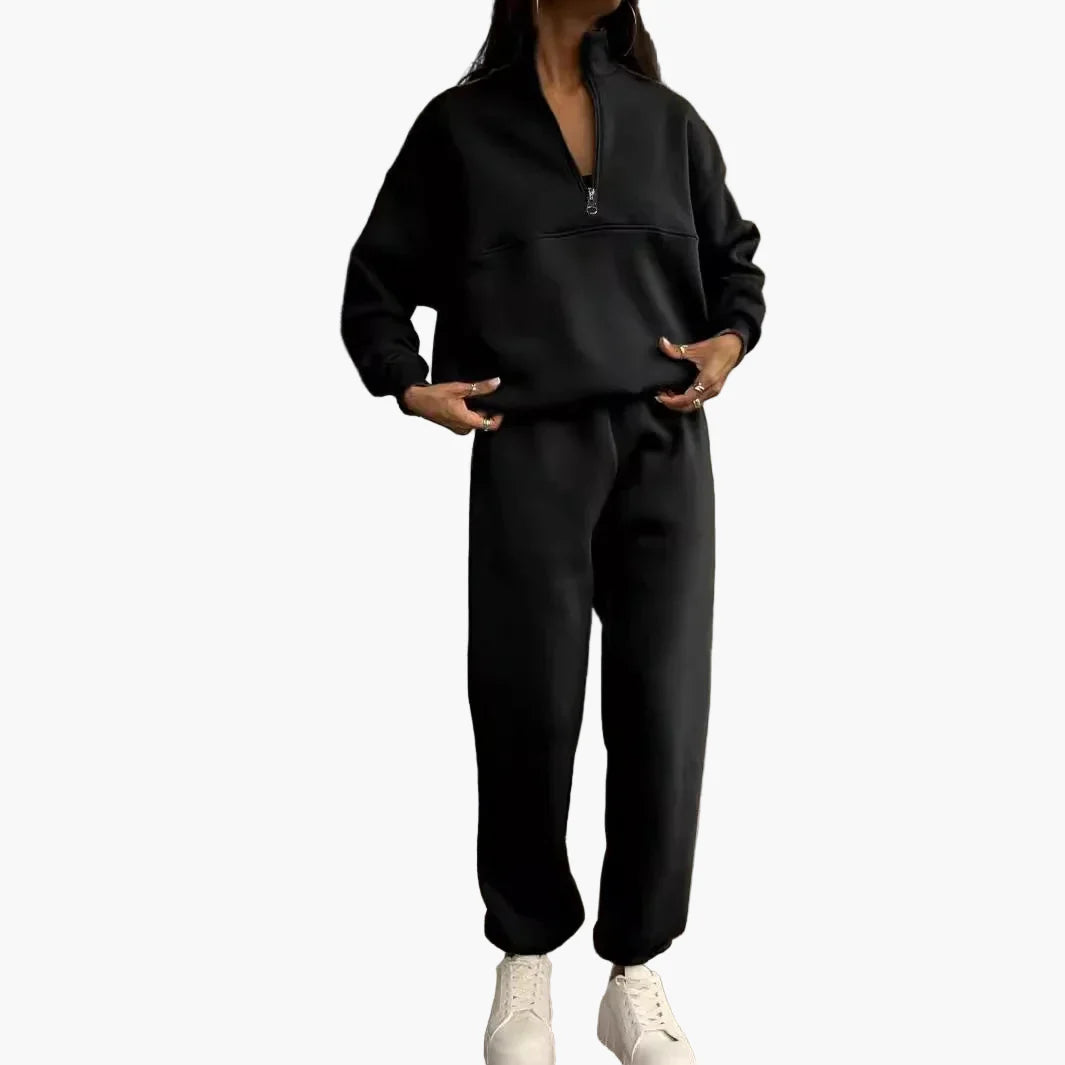 Women's Two-Piece Casual Tracksuit with Stand-Up Collar and Zipper – Casual Set for Everyday and Sports