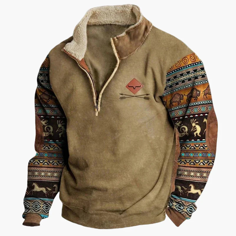 Herren Vintage Western Pullover mit Ethno-Muster – Outdoor & Freizeit