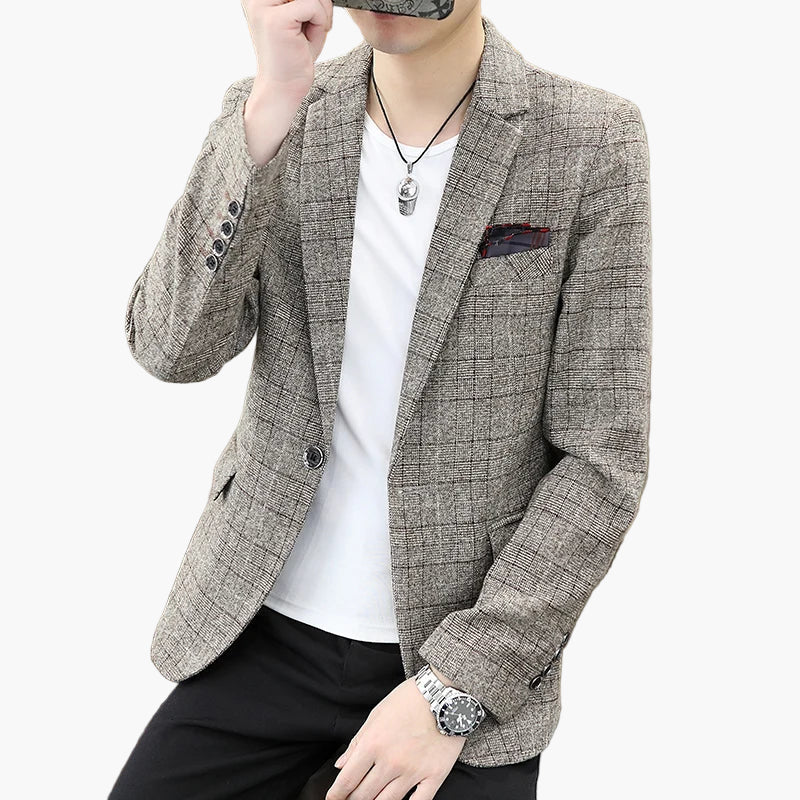 Men's Blazer Modern Checked – Elegant Business & Casual Jacket