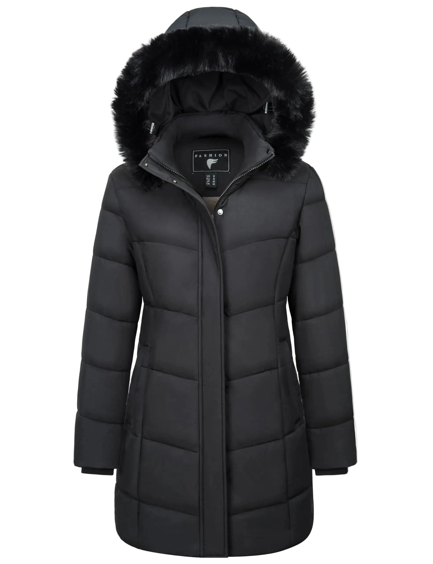 Women's winter quilted coat with hood – fashionable long puffer jacket for everyday & outdoor