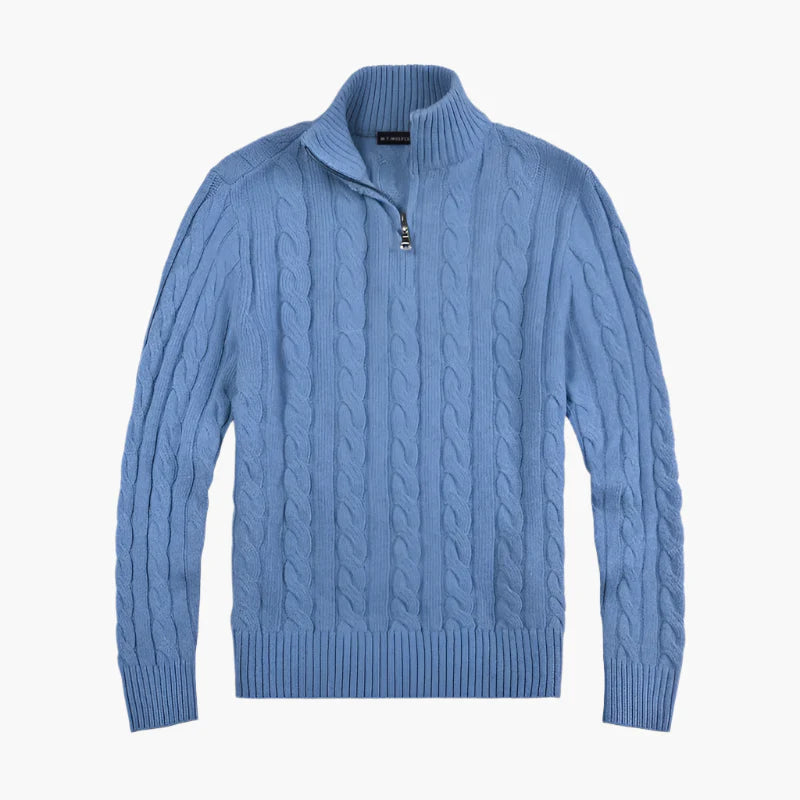 Herren Strickpullover mit Zopfmuster und Reißverschluss – Eleganter Freizeit- und Business-Look