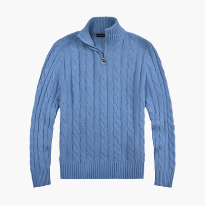 Herren Strickpullover mit Zopfmuster und Reißverschluss – Eleganter Freizeit- und Business-Look