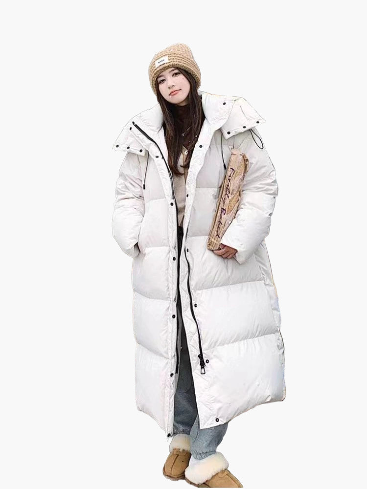 Damen Winter Steppmantel mit Kapuze – Langer Puffer, Relaxed Fit, Winddicht, Perfekt für kalte Tage