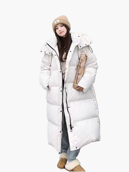 Damen Winter Steppmantel mit Kapuze – Langer Puffer, Relaxed Fit, Winddicht, Perfekt für kalte Tage