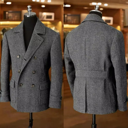 Herren Doppelreihiger Vintage Business Blazer – Klassischer Hahnentritt Look für Büro & festliche Anlässe