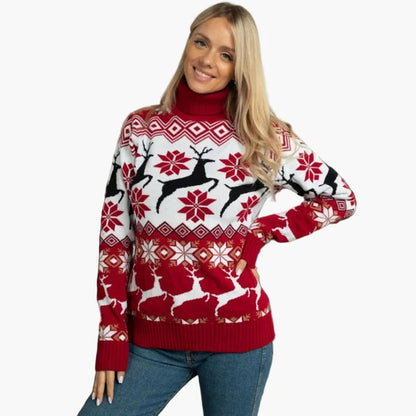 Women's Christmas Sweater with Reindeer and Snowflake Pattern – Fashionable Winter Sweater for Festive Occasions