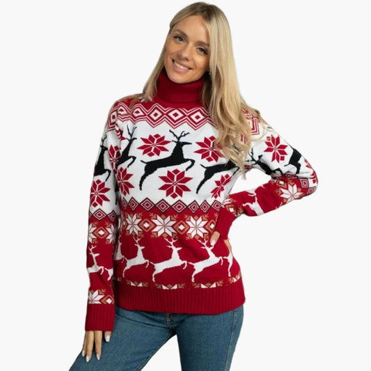 Women's Christmas Sweater with Reindeer and Snowflake Pattern – Fashionable Winter Sweater for Festive Occasions