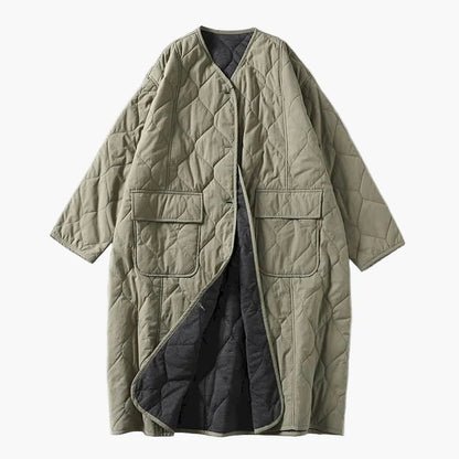Women's quilted coat oversize, casual long jacket with buttons and pockets – perfect for autumn and winter