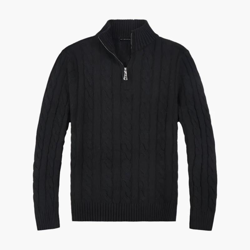 Herren Strickpullover mit Zopfmuster und Reißverschluss – Eleganter Freizeit- und Business-Look