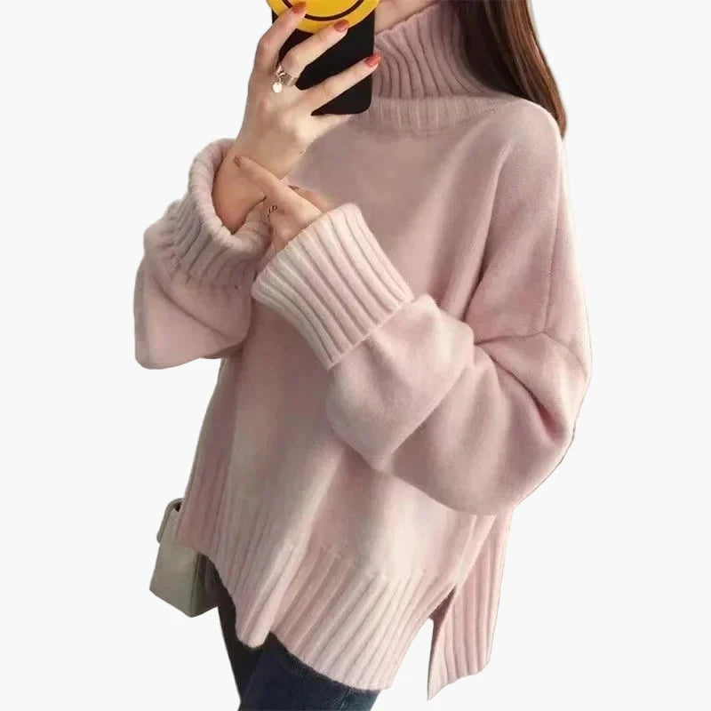Women's Sweater in Korean Style with Stand-up Collar for Autumn and Winter – Casual Oversize Look