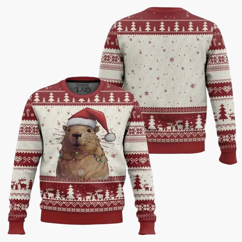 Herren Weihnachts-Sweatshirt mit Capybara-Motiv – Lustiger Winterpullover für festliche Anlässe