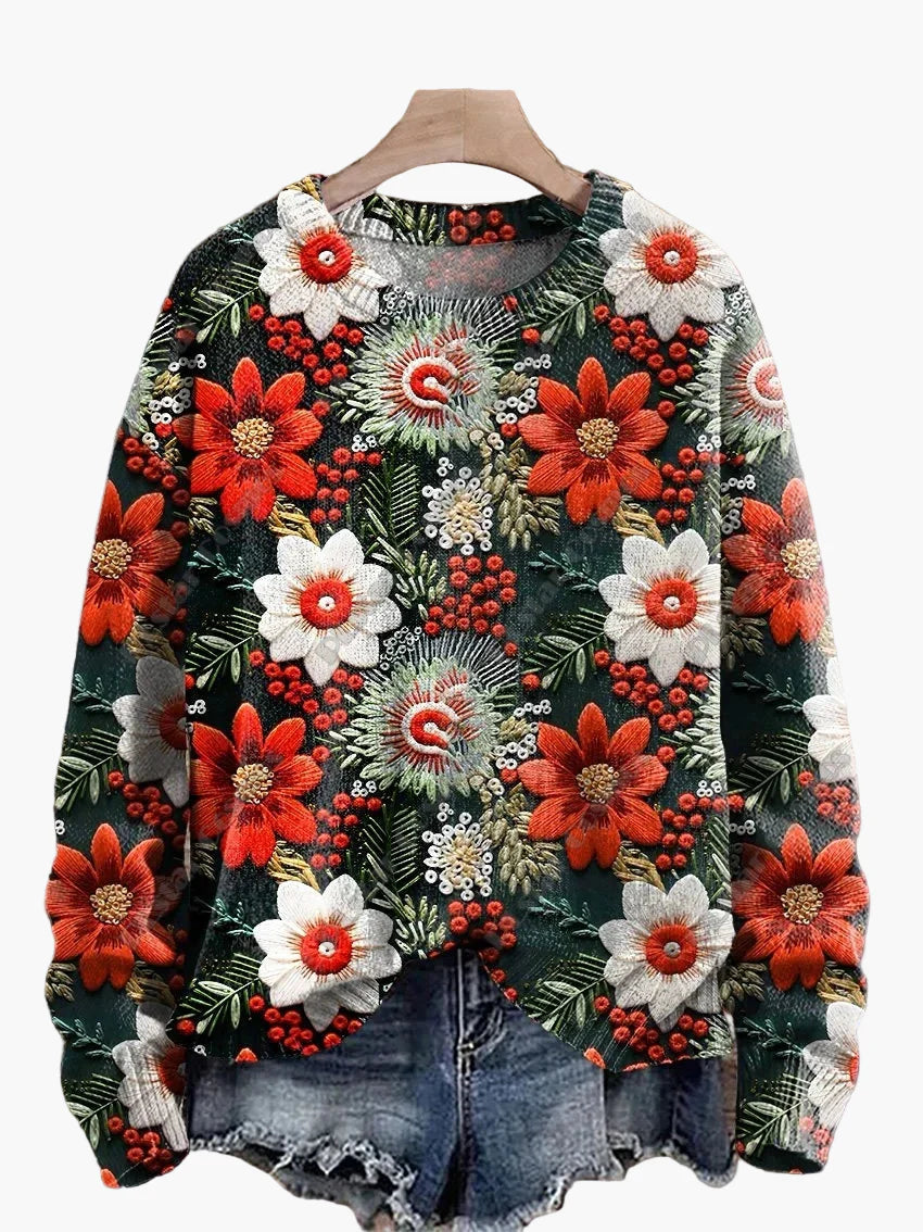 Women's Christmas Sweater with Embroidery – Cute Winter Festive Sweater