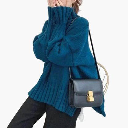 Women's Sweater in Korean Style with Stand-up Collar for Autumn and Winter – Casual Oversize Look