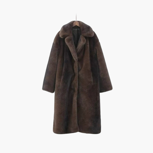 Damen Oversize Kunstpelz Mantel – Langer Wintermantel mit Reverskragen, modisch & warm für Alltag und besondere Anlässe