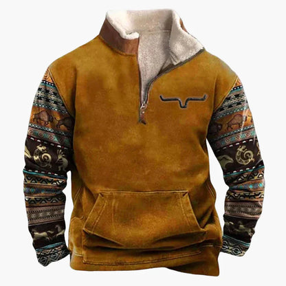 Herren Pullover im Western-Stil mit halbem Reißverschluss und Aztekenmuster – Perfekt für Outdoor und Freizeit