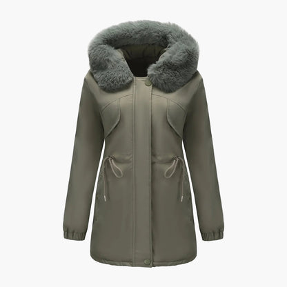 Women's winter jacket with hood and faux fur collar – Elegant parka for cold days