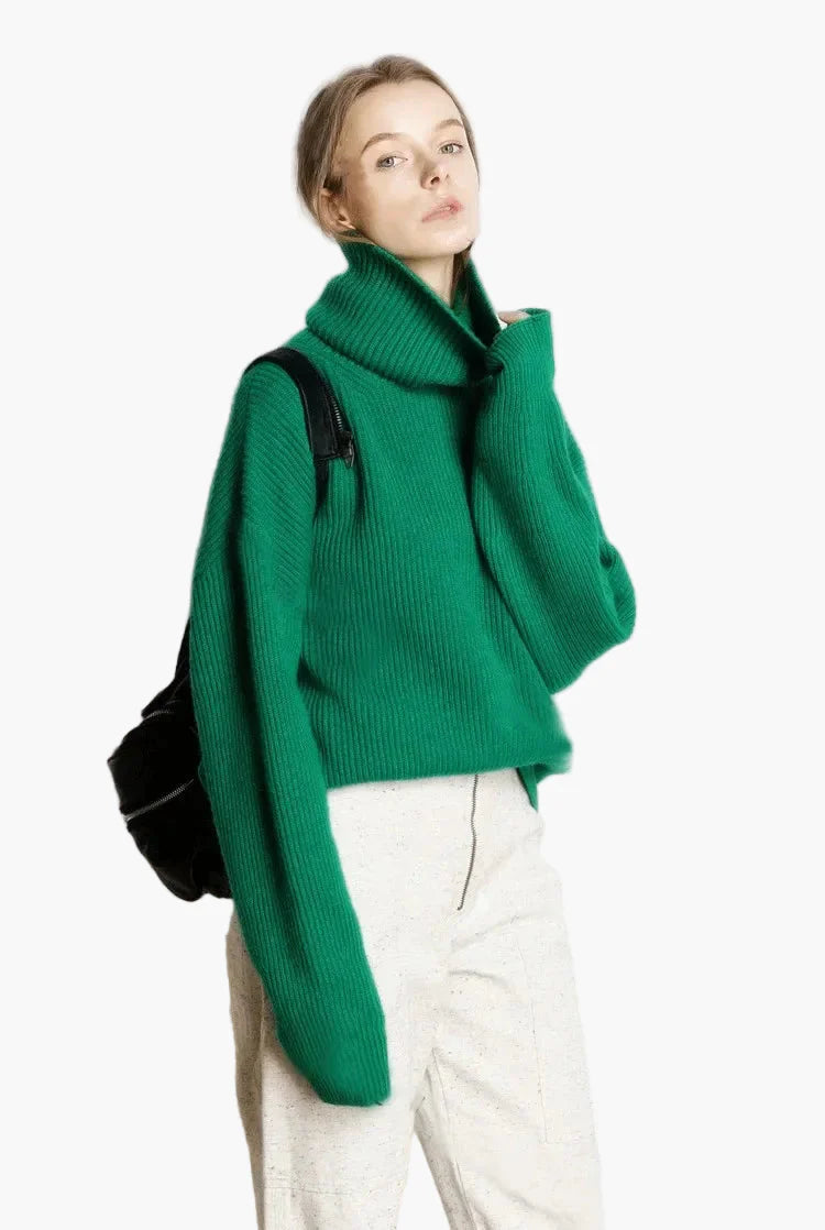 Damen Rollkragenpullover Strick Oversize – Modischer Winterpullover für Alltag und Freizeit