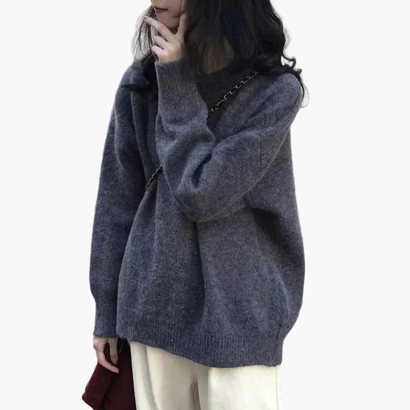 Women's Oversize Sweater Retro Casual Style Autumn Winter Knit Sweater