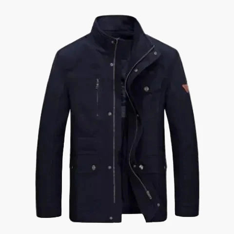 Herren Freizeitjacke mit Stehkragen und Mehrfachtaschen – Lässig, Mittellang, Ideal für Alltag und Outdoor