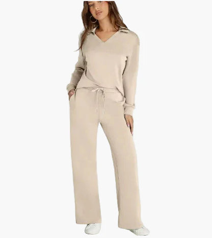 Damen Freizeit-Set mit weitem Bein und V-Ausschnitt – Bequemes Loungewear-Outfit für Alltag & Reisen