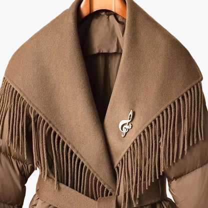 Women's Winter Quilted Coat with Fringes and Belt – Fashionable Korean Style, Elegant and Comfortable