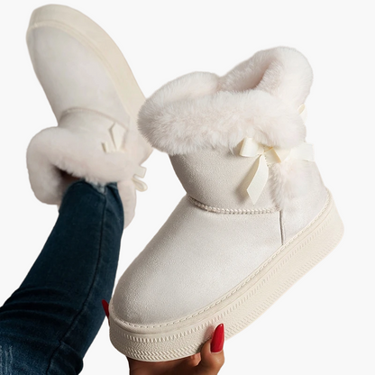 Damen Winter Stiefeletten mit Schleife, Warm Gefüttert, Modische Freizeit Boots