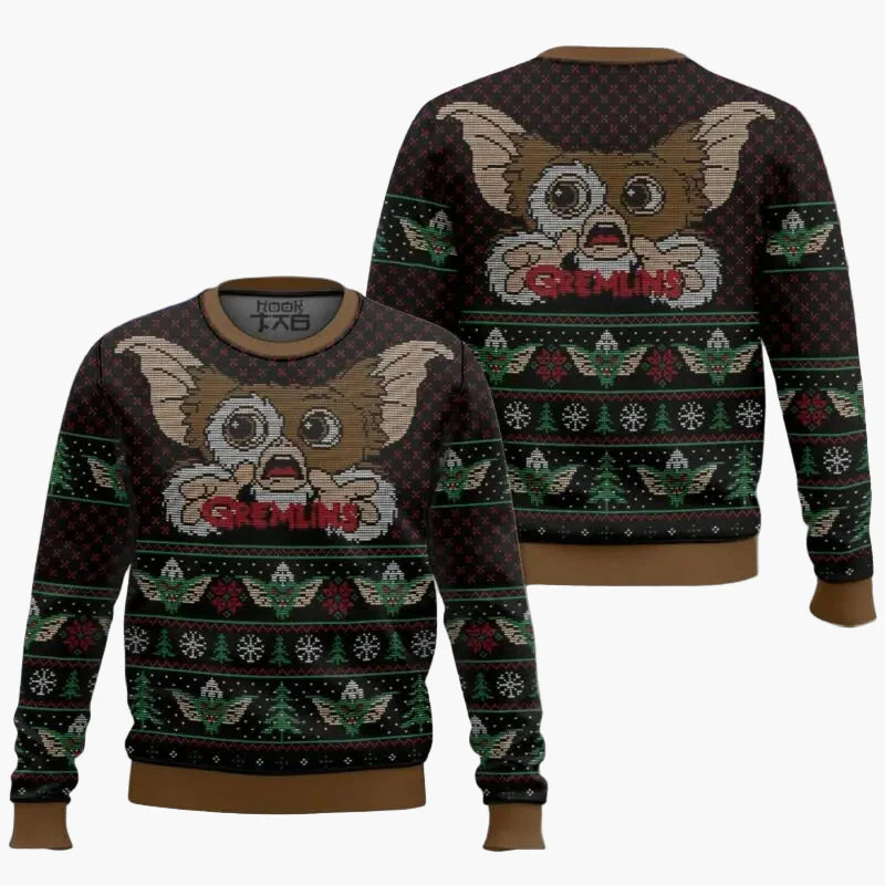 Herren Gremlins Weihnachtspullover – Lustiger Ugly Christmas Sweater mit Gizmo-Motiv