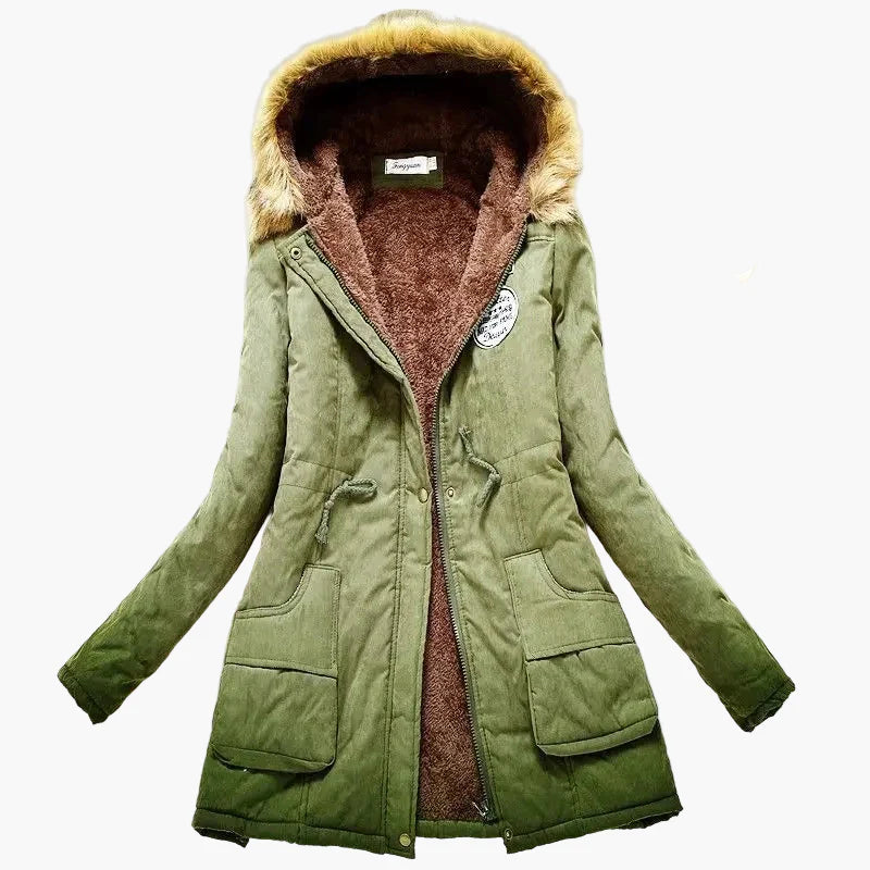 Women's winter parka with hood and fleece lining – fashionable coat for cold days