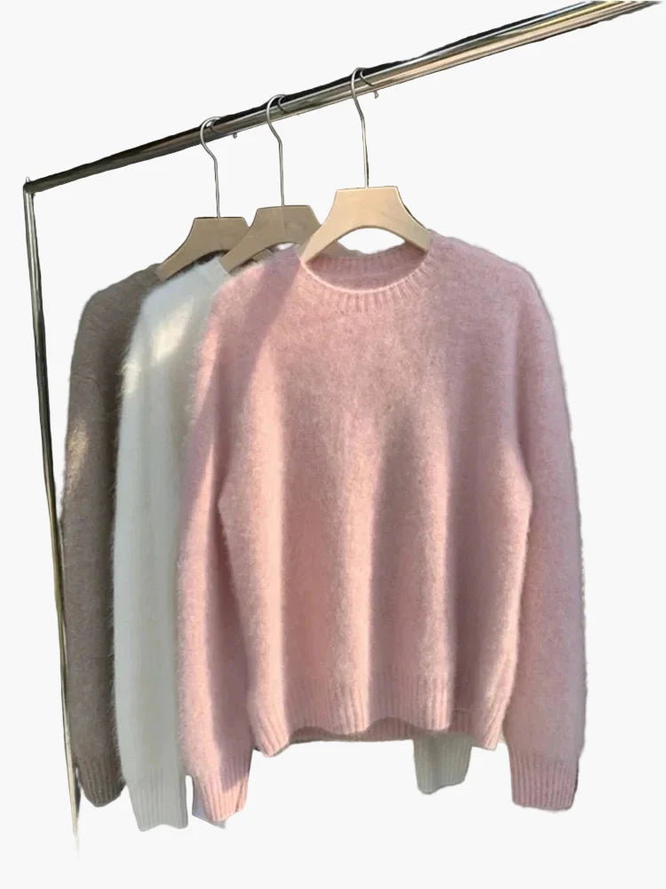 Women's Oversize Sweater with Crew Neck – Casual, Fluffy Knit Sweater for Autumn and Winter