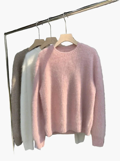 Women's Oversize Sweater with Crew Neck – Casual, Fluffy Knit Sweater for Autumn and Winter