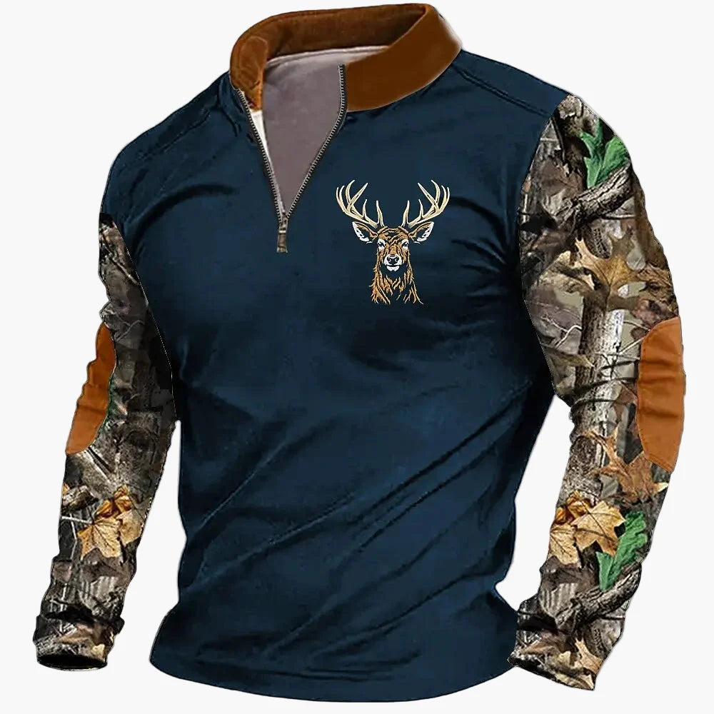 Herren Outdoor Sweatshirt mit Wildtier-Print und Stehkragen – Freizeit & Jagd