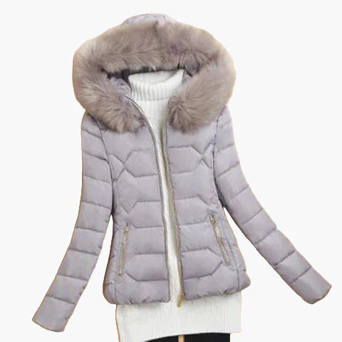 Women's winter quilted jacket with hood and fur collar – elegant outdoor coat