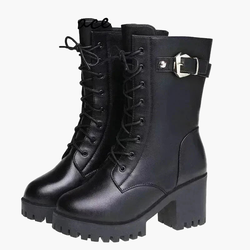 Damen Winter Stiefeletten mit Absatz und Schnürung – Warm Gefütterte Fashion Boots